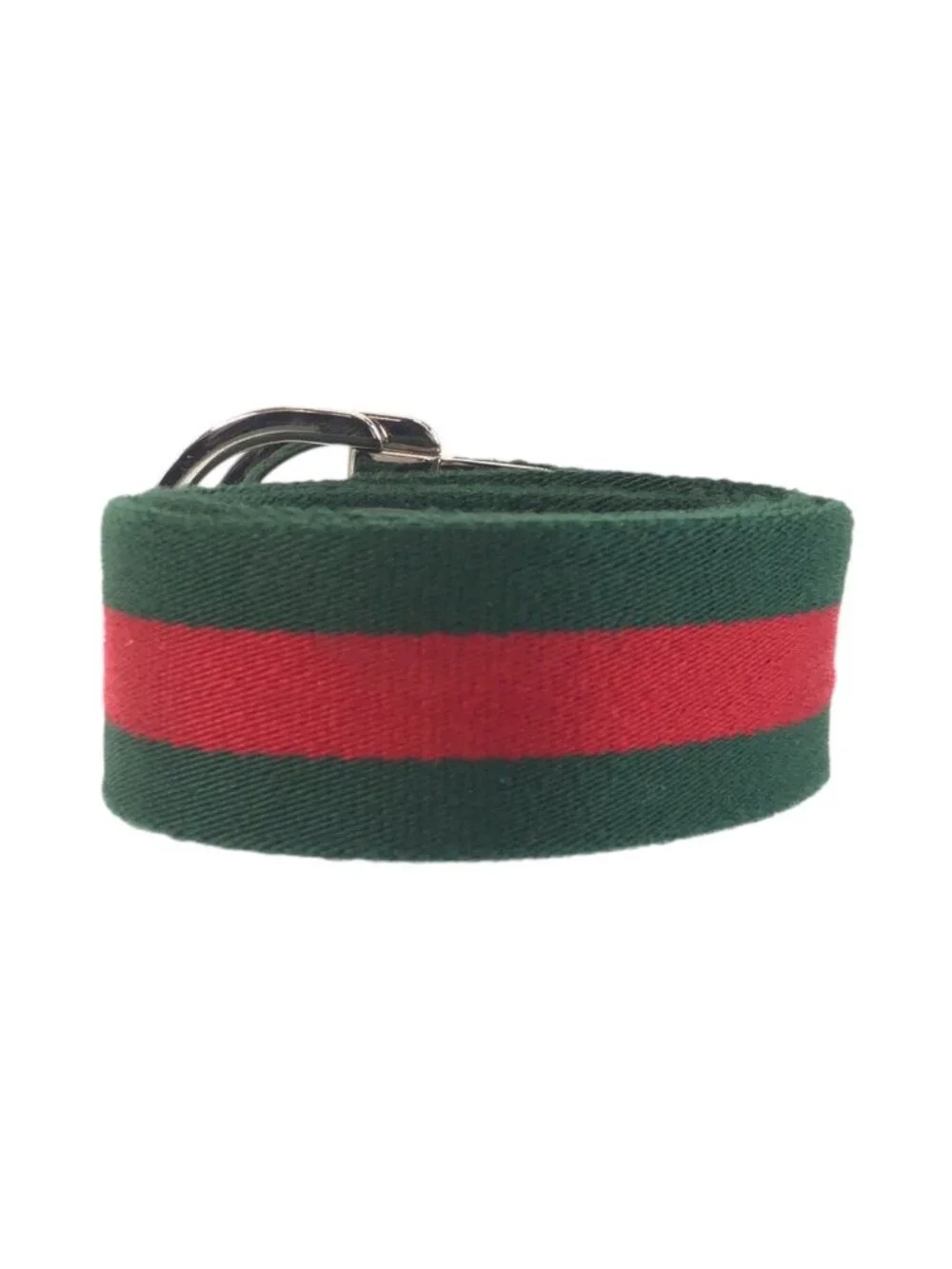 Gucci Sherry Line 85 Green Red Silver Cotton Belt